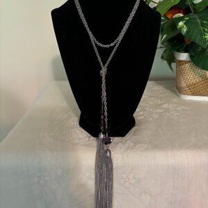 Beautiful Silver Tone Necklace (40") with Dark Purple Beads for any occasion